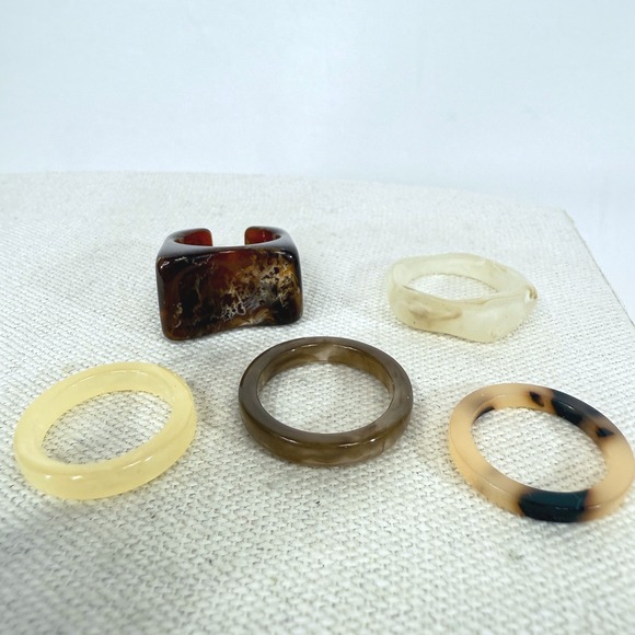 Chunky Resin Rings Set Lot of 5 Statement  Acetate Tortoise Brown Natural - Picture 1 of 12